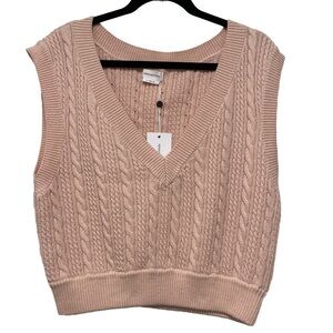 Lovers + Friends Rylan Knit Vest Sleeveless Sweater Pink Cable Size XL
